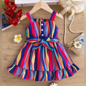 Vibrant Striped Kids Dress with Bow